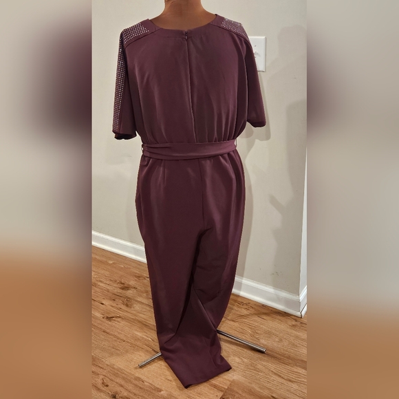 Lane Bryant Maroon V-Neck Jumpsuit with Tie Waist - Picture 3 of 7